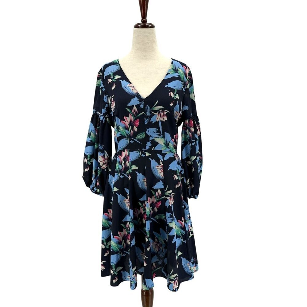 Eliza J Womens 4 Dress Floral Balloon Sleeve V-Neck Fit & Flare Dress Party
